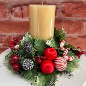 Vintage Christmas Candle Ring Wreath Centerpiece Faux Evergreen Decoration